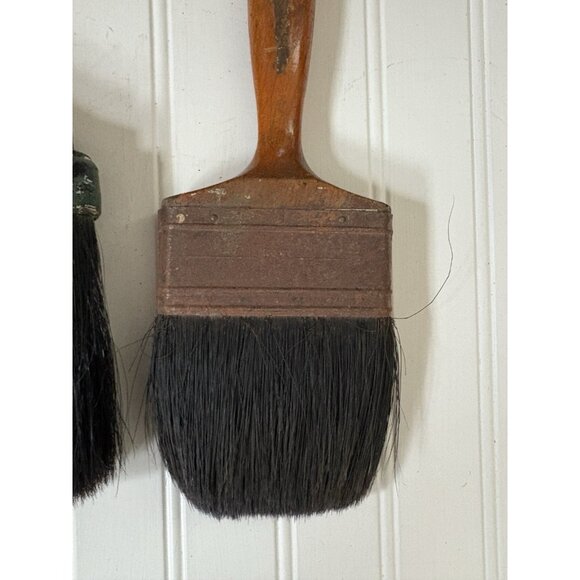 Vintage Pair Paint Brushes Wooden Handle French Farmhouse Cottage Craft Decor - Picture 9 of 12